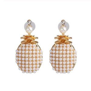 Gold Pearl Pineapple Summer Large Stud Earrings